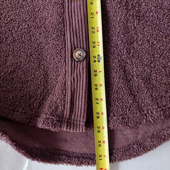 Bluenotes Brown Sherpa Fleece Button-Down Shacket With Corduroy Details Sz M - Picture 7 of 7
